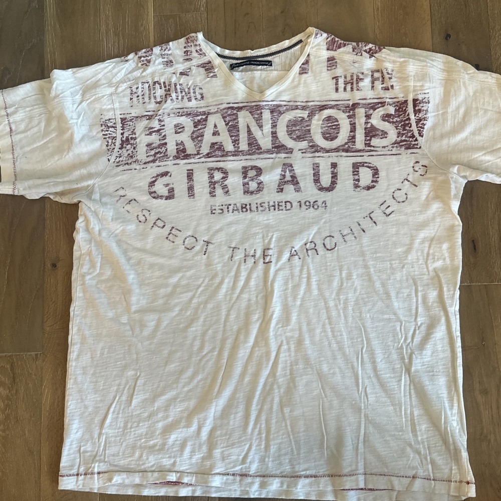 Vintage MARITHE FRANCOIS GIRBAUD Cream and Red Cotton T Shirt XL Graphic classic